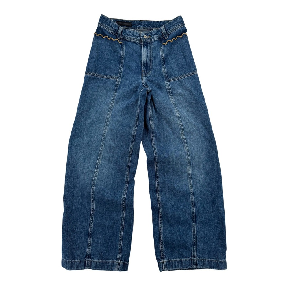 Zara Wide Leg Jeans Womens 4 Blue Excellent Ric Rac Seam Detail High Rise